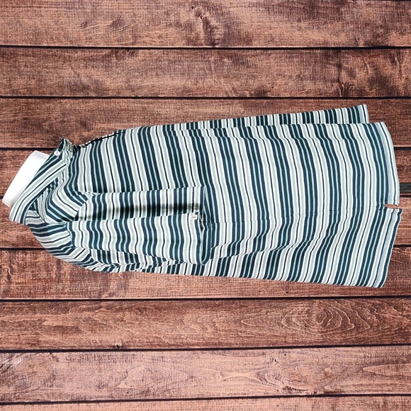 Luxury Cotton 3 Button Green White Striped Polo Shirt Excellent Condition - Picture 5 of 11